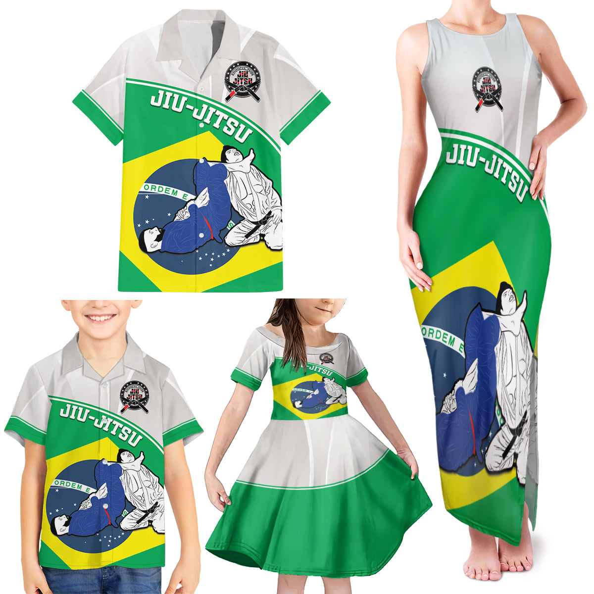 Brazil Jiujitsu Family Matching Tank Maxi Dress and Hawaiian Shirt BJJ 2024 Flag Vibes - Wonder Print Shop