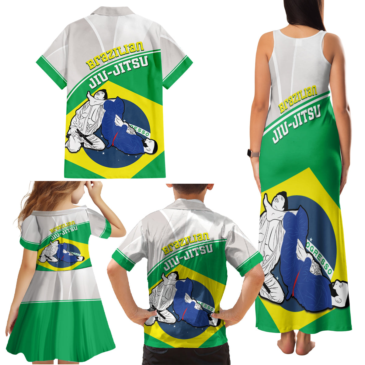 Brazil Jiujitsu Family Matching Tank Maxi Dress and Hawaiian Shirt BJJ 2024 Flag Vibes - Wonder Print Shop