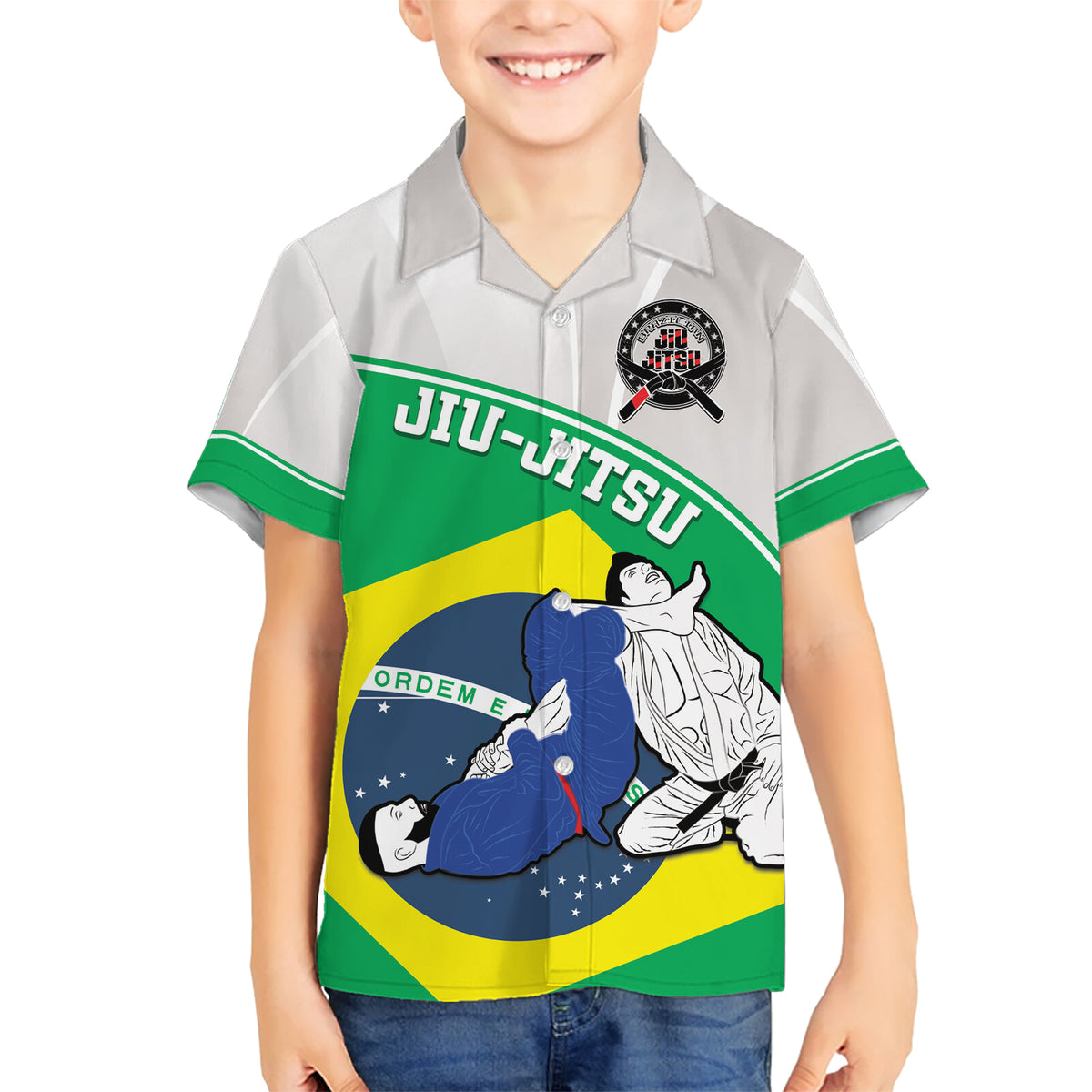 Brazil Jiujitsu Kid Hawaiian Shirt BJJ 2024 Flag Vibes - Wonder Print Shop