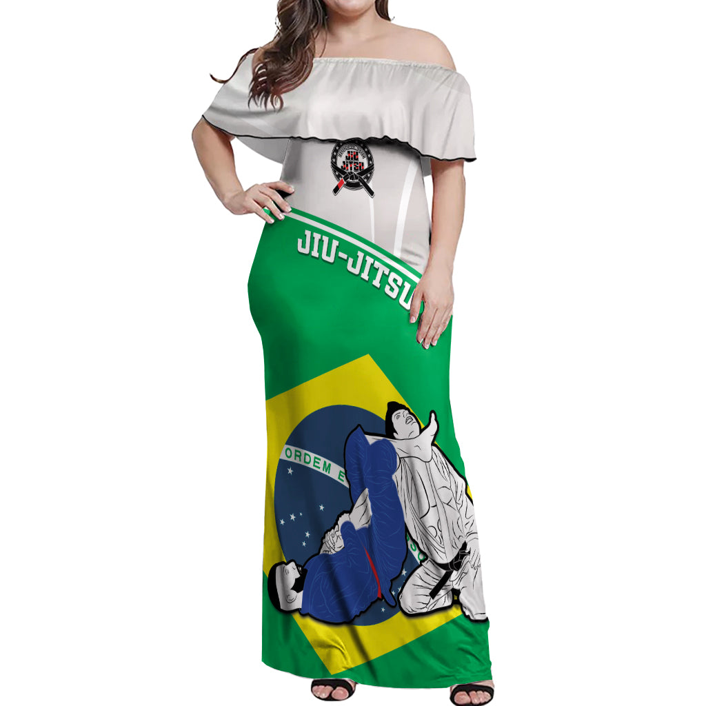 Brazil Jiujitsu Off Shoulder Maxi Dress BJJ 2024 Flag Vibes - Wonder Print Shop