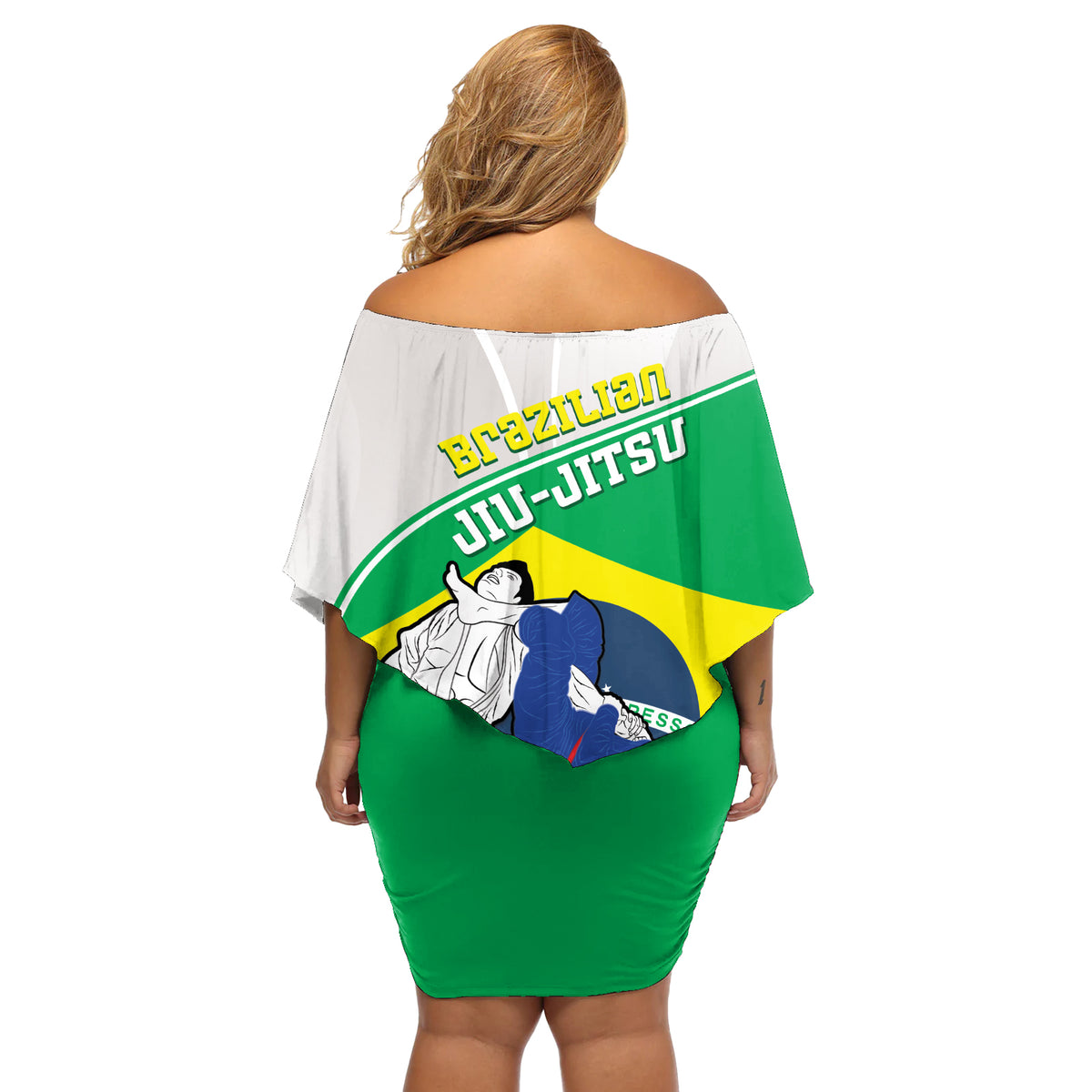 Brazil Jiujitsu Off Shoulder Short Dress BJJ 2024 Flag Vibes - Wonder Print Shop