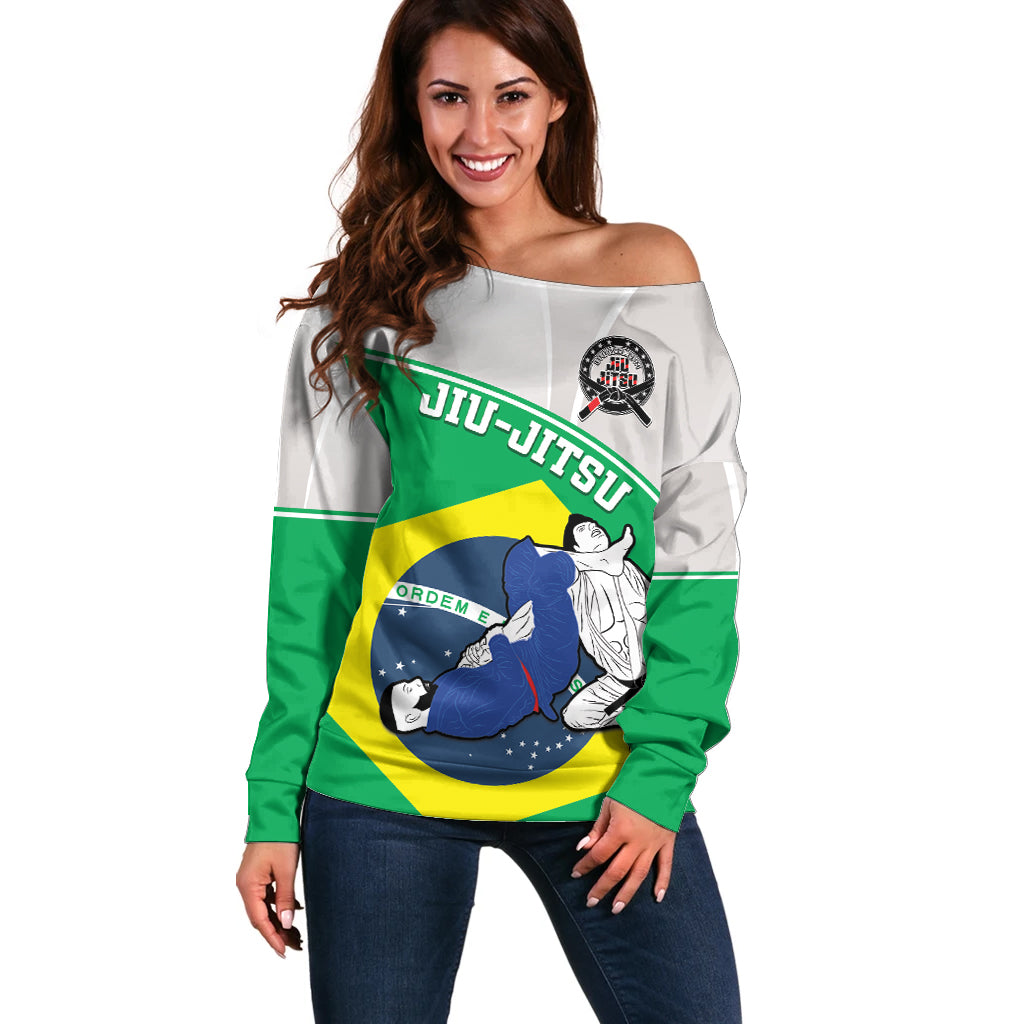 Brazil Jiujitsu Off Shoulder Sweater BJJ 2024 Flag Vibes - Wonder Print Shop