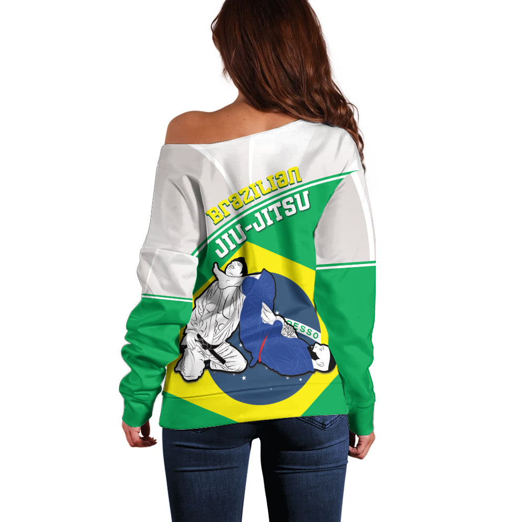 Brazil Jiujitsu Off Shoulder Sweater BJJ 2024 Flag Vibes - Wonder Print Shop