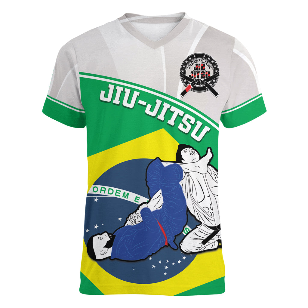 Brazil Jiujitsu Women V Neck T Shirt BJJ 2024 Flag Vibes - Wonder Print Shop