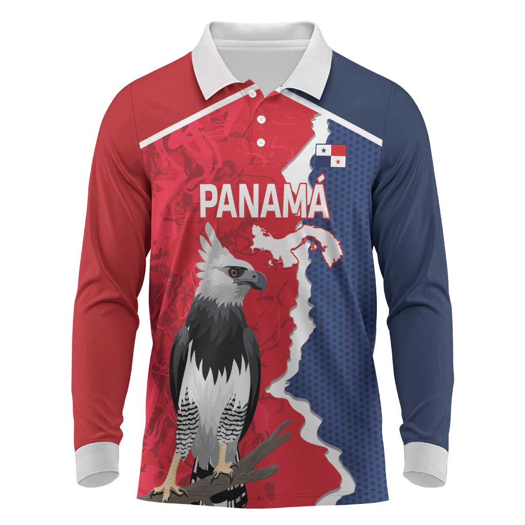 Panama 2026 Football Custom Long Sleeve Polo Shirt Los Canaleros Harpy Eagle