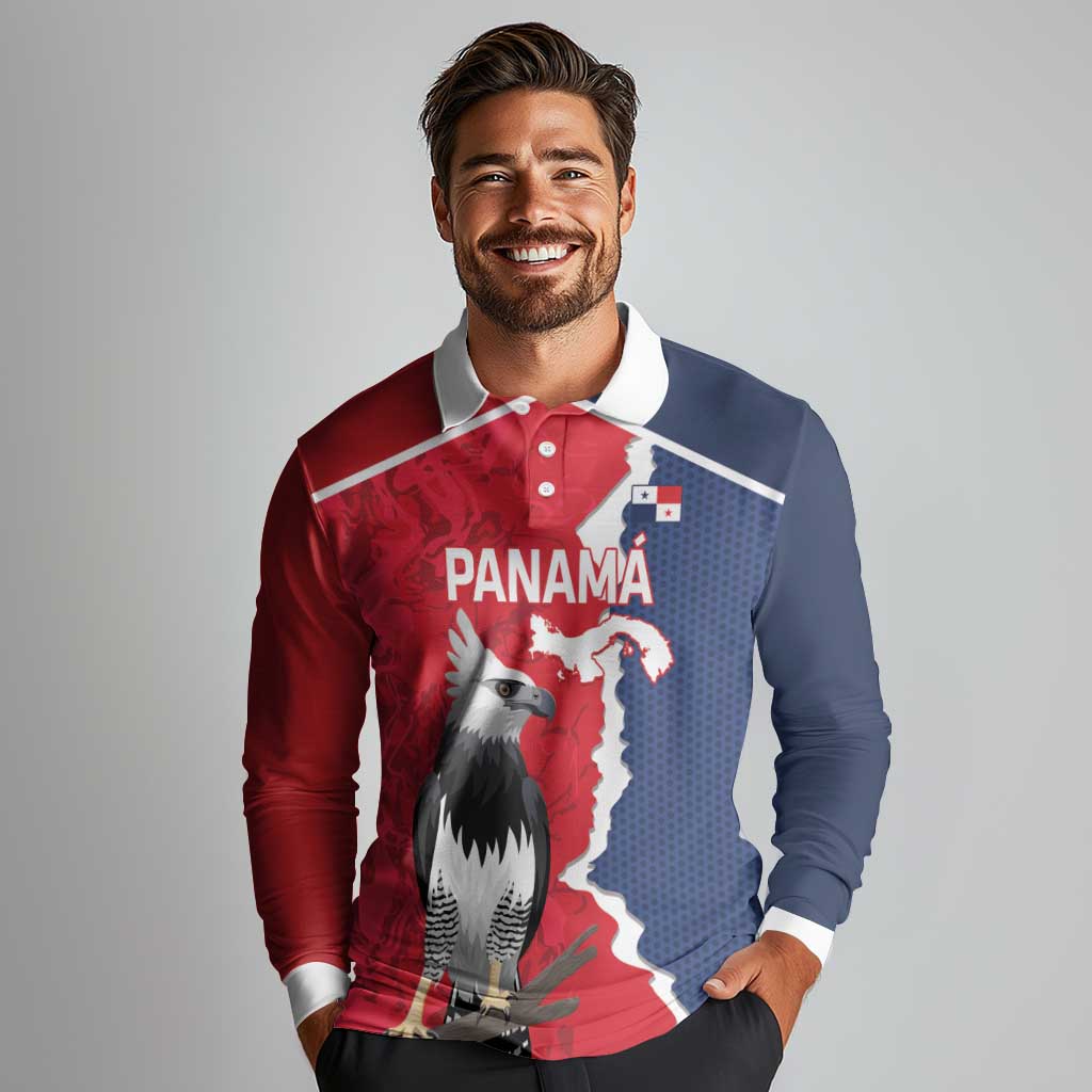 Panama 2026 Football Custom Long Sleeve Polo Shirt Los Canaleros Harpy Eagle