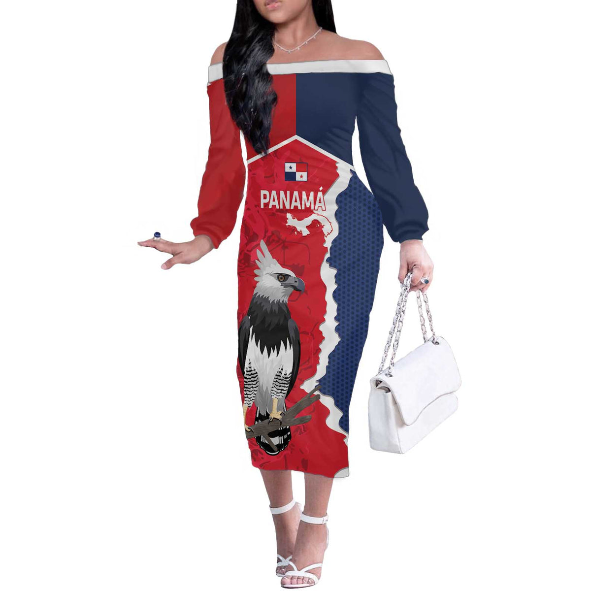 Panama 2026 Football Custom Off The Shoulder Long Sleeve Dress Los Canaleros Harpy Eagle
