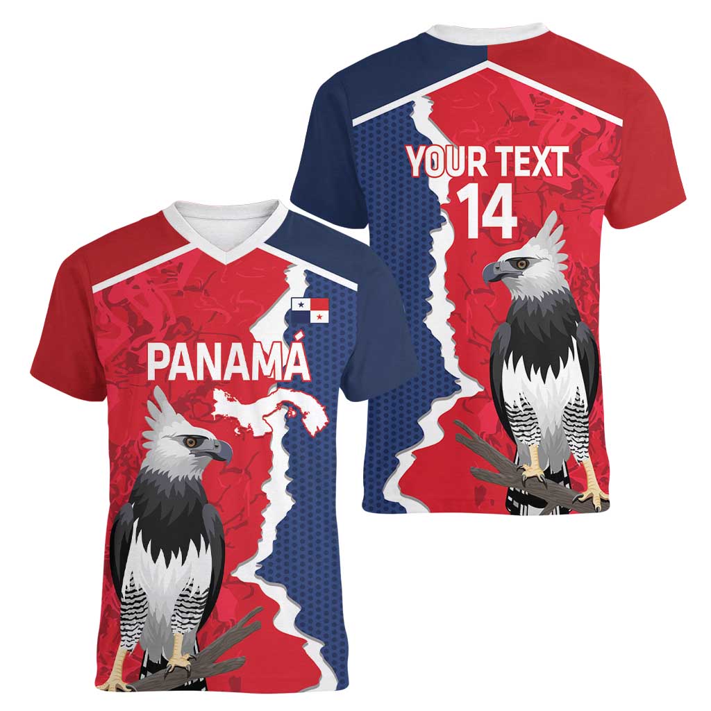 Panama 2026 Football Custom Women V-Neck T-Shirt Los Canaleros Harpy Eagle