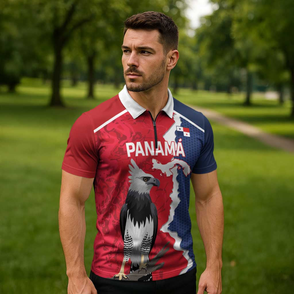 Panama 2026 Football Custom Zipper Polo Shirt Los Canaleros Harpy Eagle