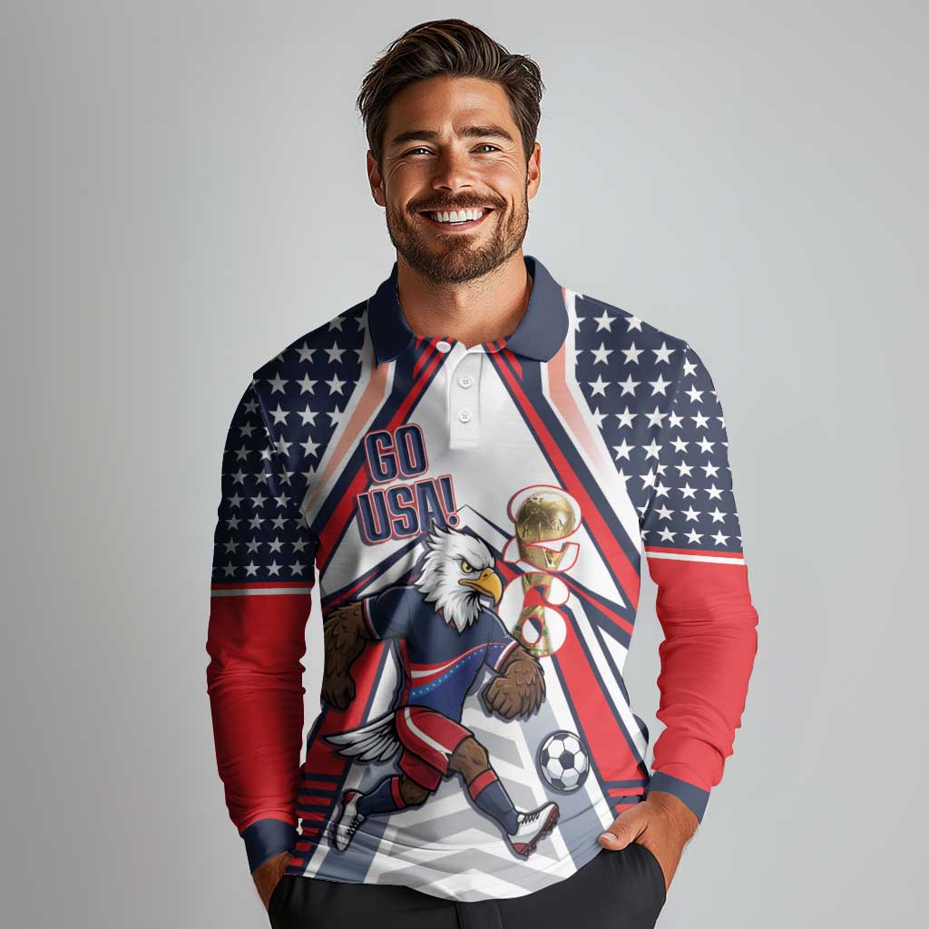 USA 2026 Soccer Custom Long Sleeve Polo Shirt United States Eagle Go Champions