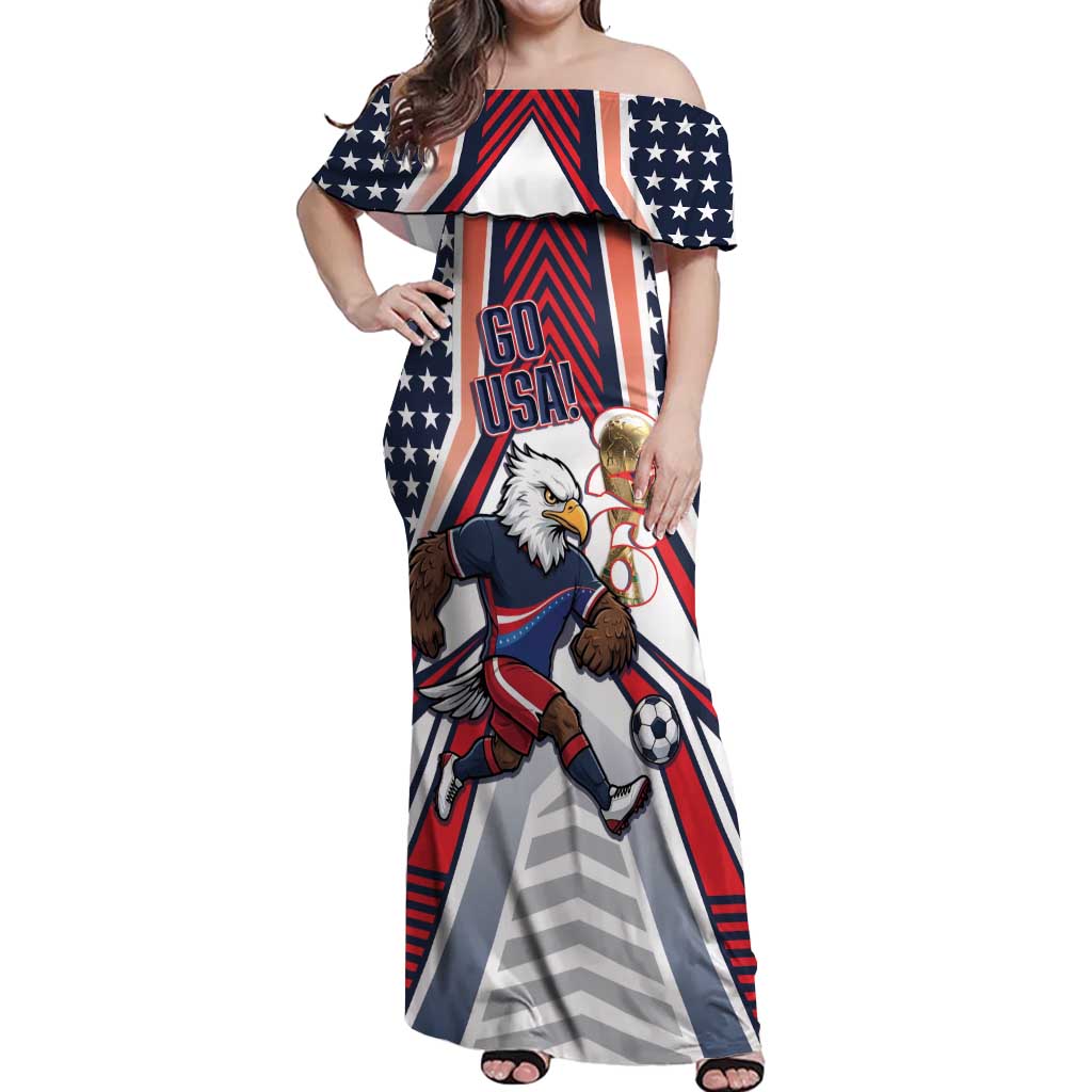 USA 2026 Soccer Custom Off Shoulder Maxi Dress United States Eagle Go Champions
