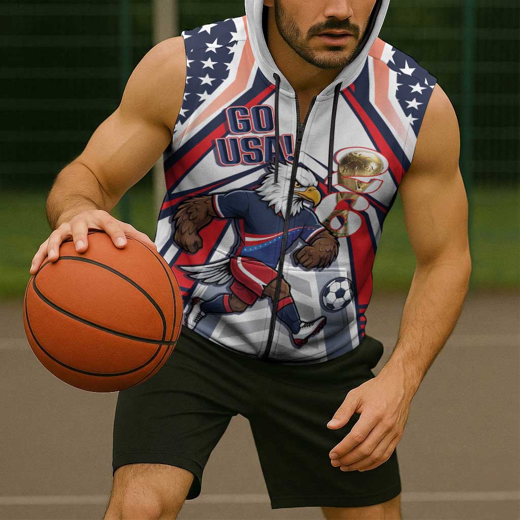 USA 2026 Soccer Custom Sleeveless Zip Hoodie United States Eagle Go Champions