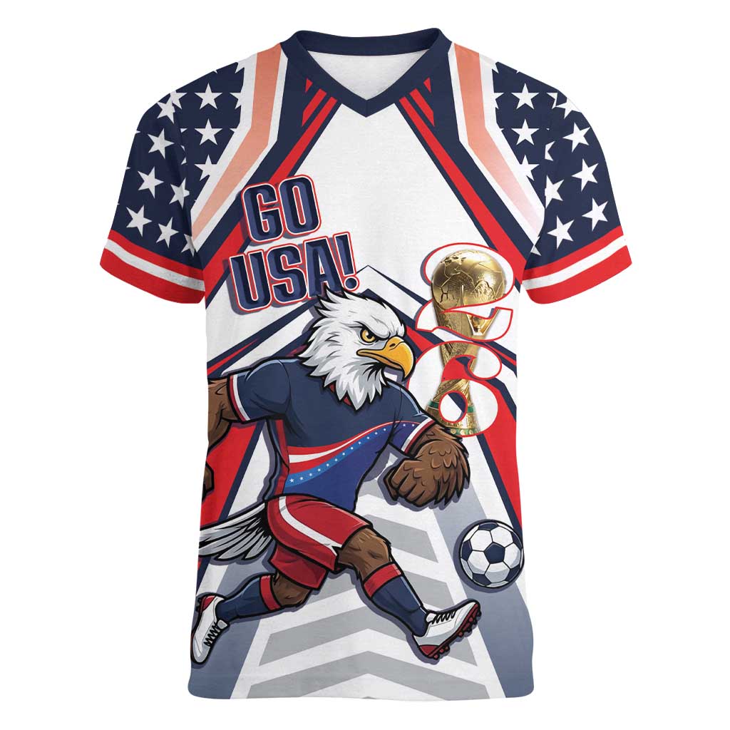USA 2026 Soccer Custom Women V-Neck T-Shirt United States Eagle Go Champions