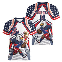 USA 2026 Soccer Custom Women V-Neck T-Shirt United States Eagle Go Champions
