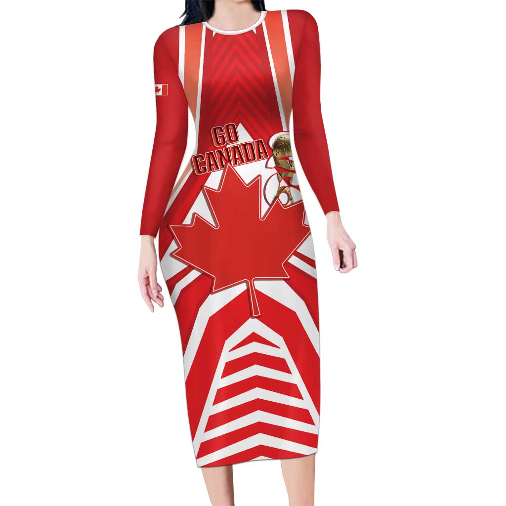 Canada 2026 Soccer Custom Long Sleeve Bodycon Dress Les Rouges Go Champions