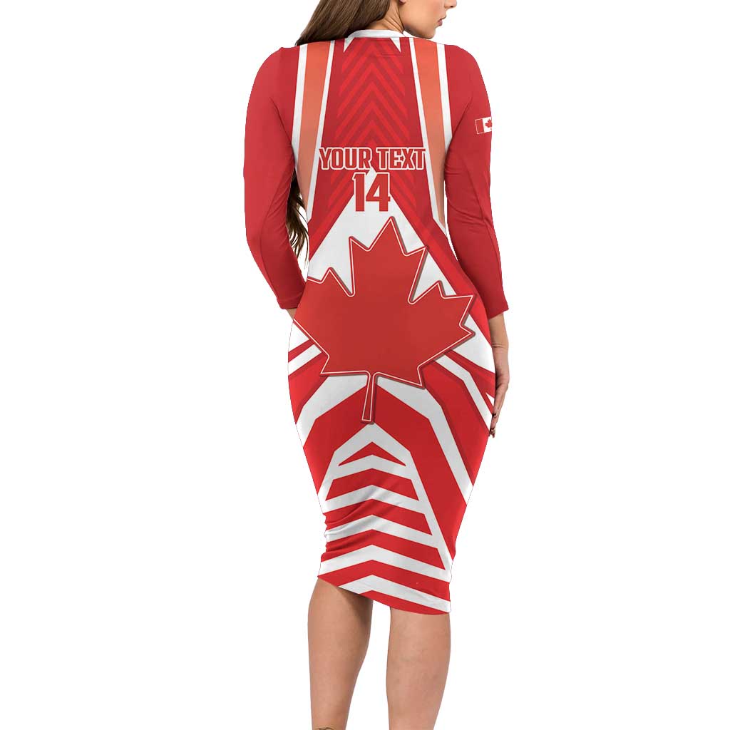 Canada 2026 Soccer Custom Long Sleeve Bodycon Dress Les Rouges Go Champions