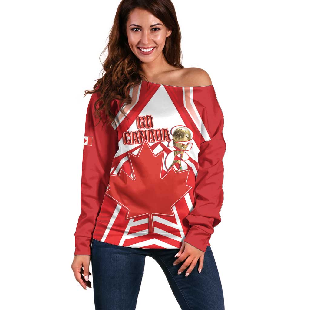 Canada 2026 Soccer Custom Off Shoulder Sweater Les Rouges Go Champions