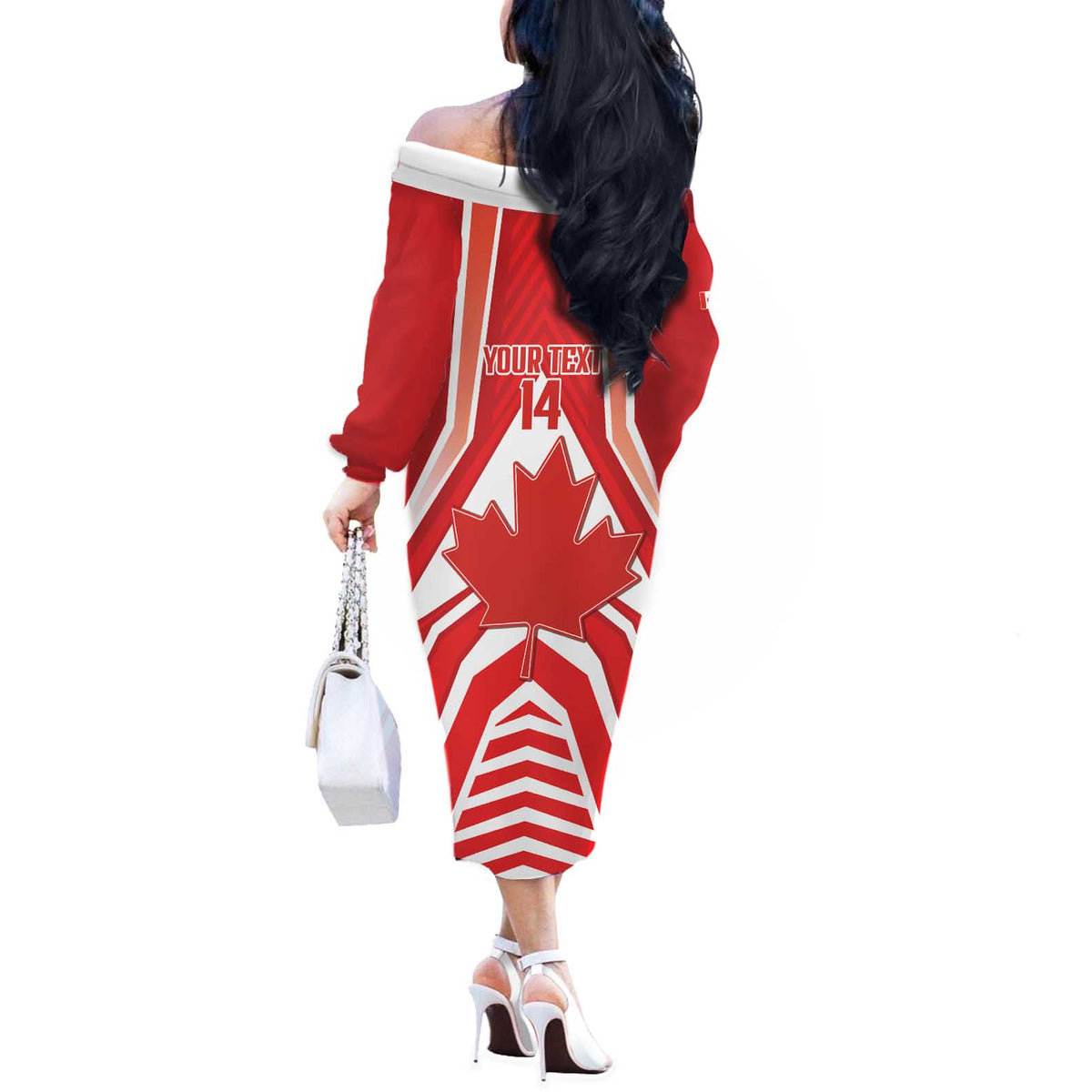 Canada 2026 Soccer Custom Off The Shoulder Long Sleeve Dress Les Rouges Go Champions