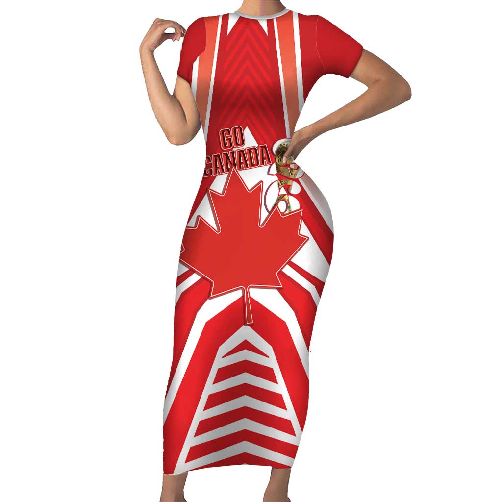 Canada 2026 Soccer Custom Short Sleeve Bodycon Dress Les Rouges Go Champions