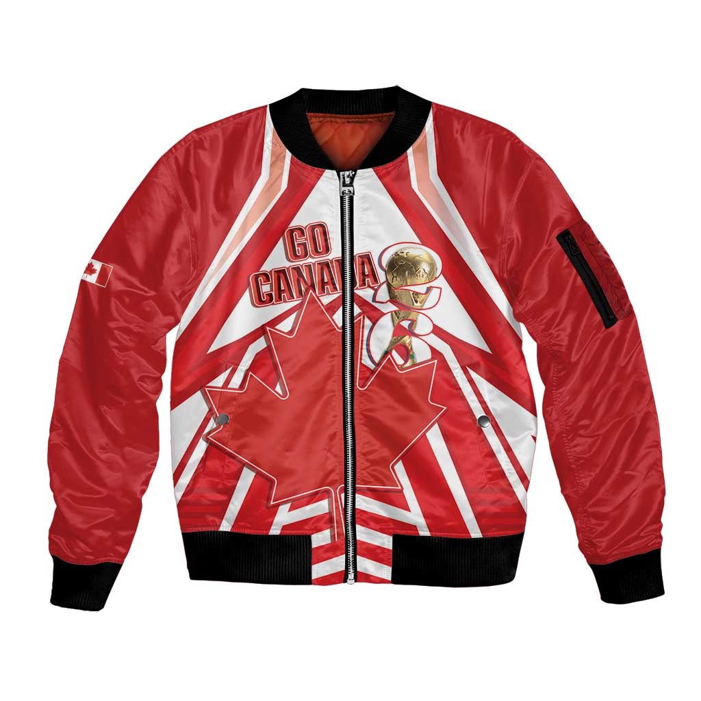 Canada 2026 Soccer Custom Sleeve Zip Bomber Jacket Les Rouges Go Champions