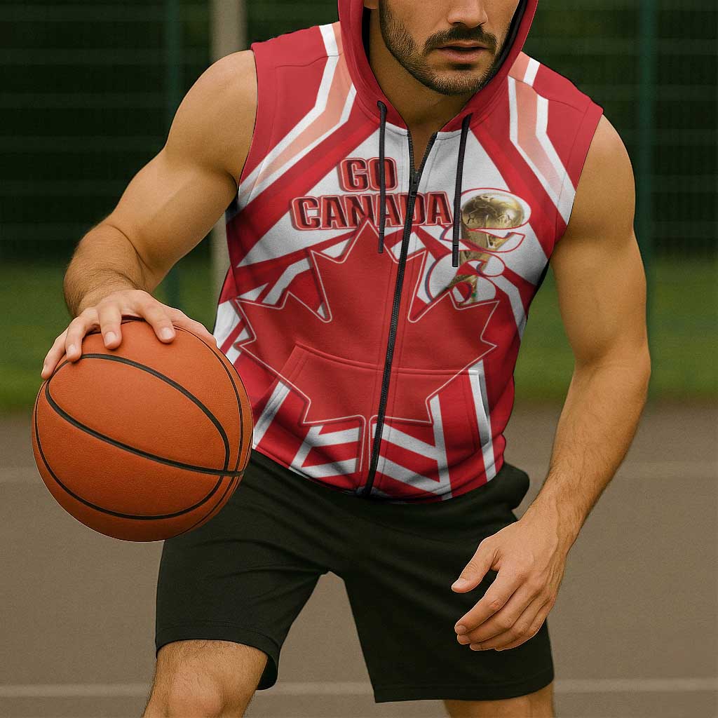 Canada 2026 Soccer Custom Sleeveless Zip Hoodie Les Rouges Go Champions