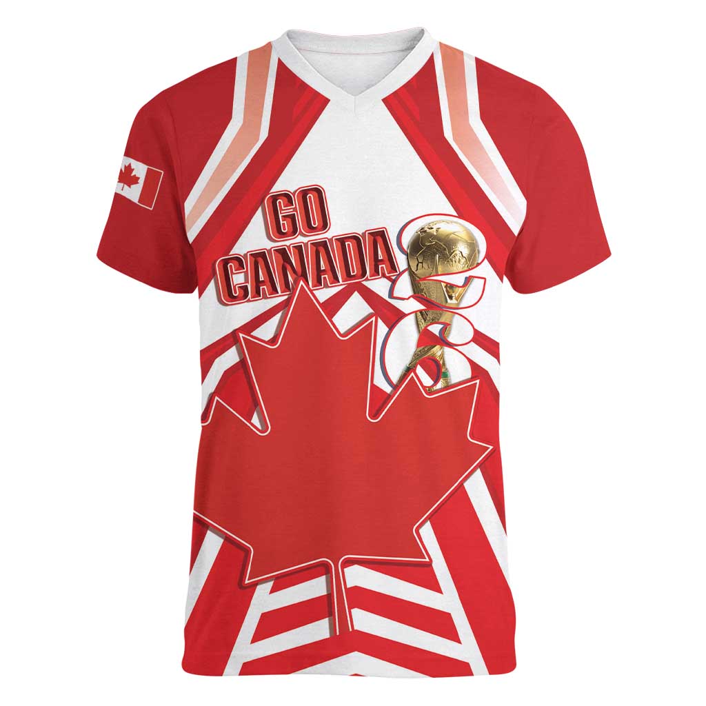 Canada 2026 Soccer Custom Women V-Neck T-Shirt Les Rouges Go Champions