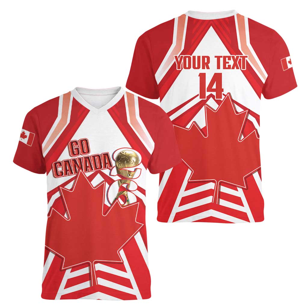 Canada 2026 Soccer Custom Women V-Neck T-Shirt Les Rouges Go Champions