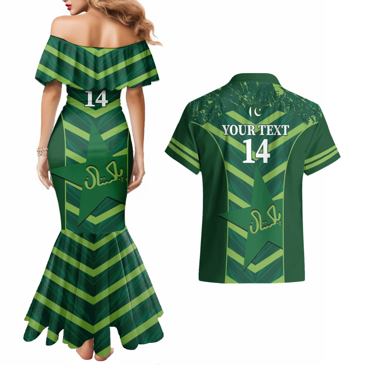 Custom Pakistan Cricket Couples Matching Mermaid Dress and Hawaiian Shirt 2024 World Cup Go Shaheens - Wonder Print Shop