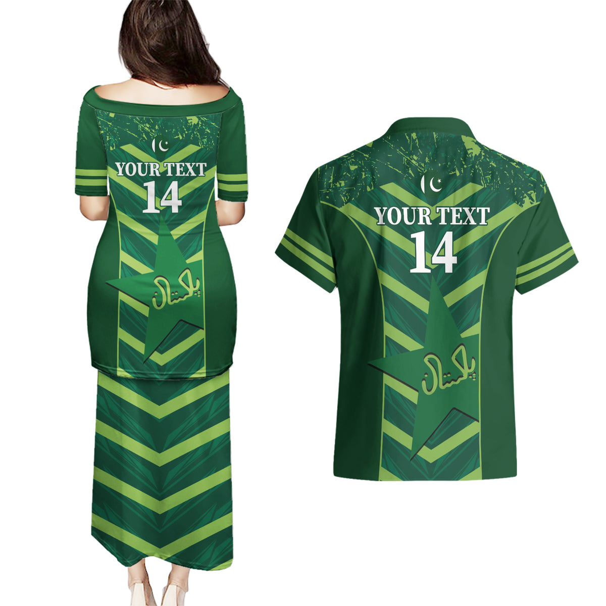 Custom Pakistan Cricket Couples Matching Puletasi and Hawaiian Shirt 2024 World Cup Go Shaheens - Wonder Print Shop