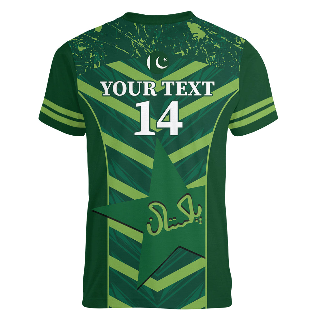 Custom Pakistan Cricket Women V-Neck T-Shirt 2024 World Cup Go Shaheens - Wonder Print Shop