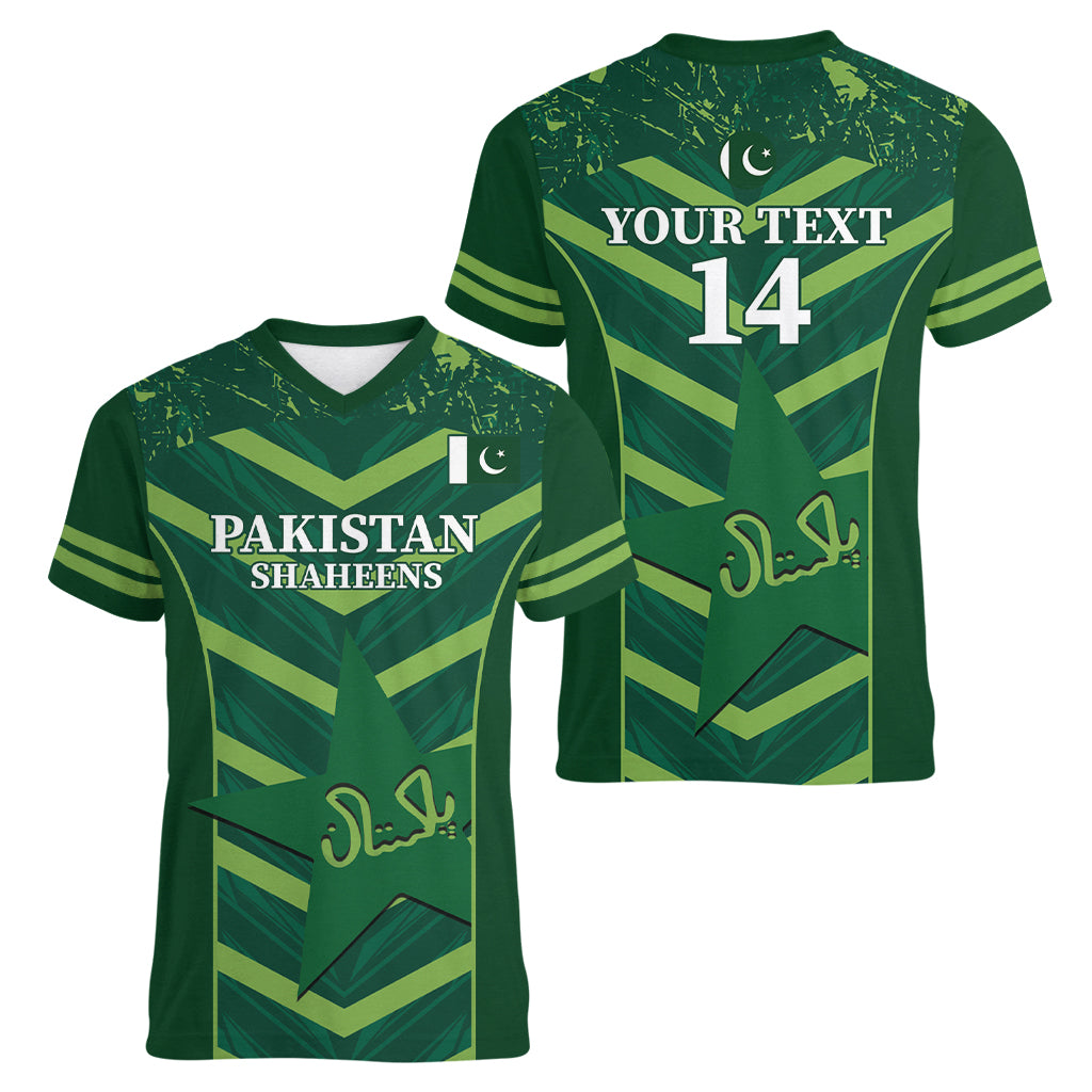 Custom Pakistan Cricket Women V-Neck T-Shirt 2024 World Cup Go Shaheens - Wonder Print Shop
