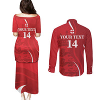 Custom England Cricket Couples Matching Puletasi and Long Sleeve Button Shirt 2024 World Cup Go Champions - Wonder Print Shop