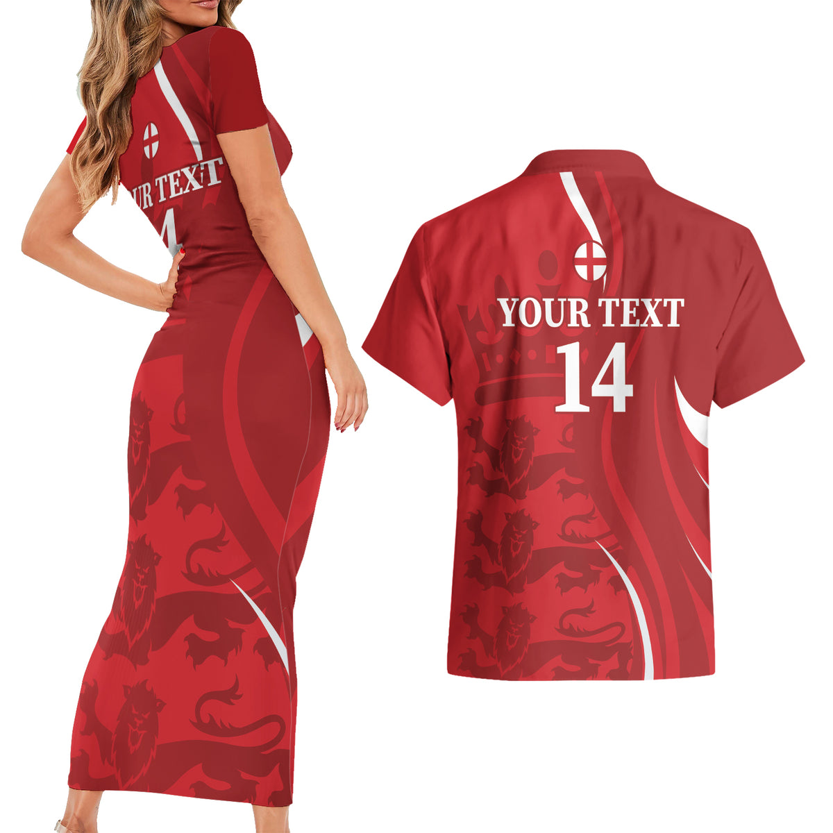Custom England Cricket Couples Matching Short Sleeve Bodycon Dress and Hawaiian Shirt 2024 World Cup Go Champions - Wonder Print Shop