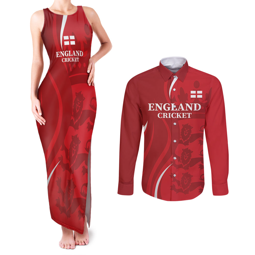 Custom England Cricket Couples Matching Tank Maxi Dress and Long Sleeve Button Shirt 2024 World Cup Go Champions