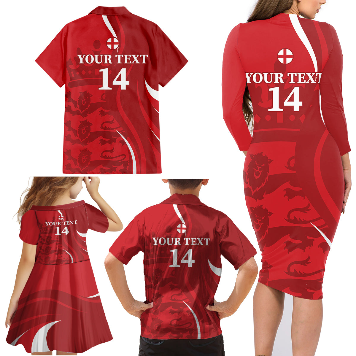 Custom England Cricket Family Matching Long Sleeve Bodycon Dress and Hawaiian Shirt 2024 World Cup Go Champions - Wonder Print Shop