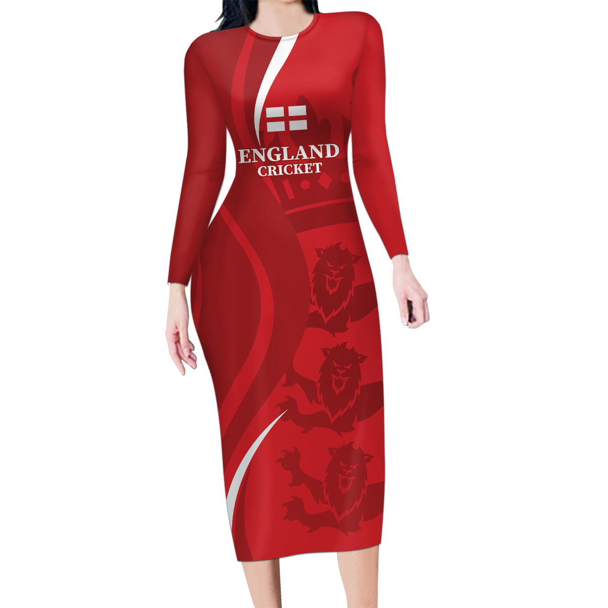 Custom England Cricket Family Matching Long Sleeve Bodycon Dress and Hawaiian Shirt 2024 World Cup Go Champions - Wonder Print Shop