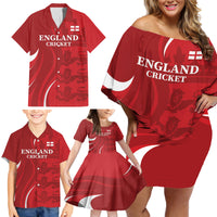 Custom England Cricket Family Matching Off Shoulder Short Dress and Hawaiian Shirt 2024 World Cup Go Champions - Wonder Print Shop
