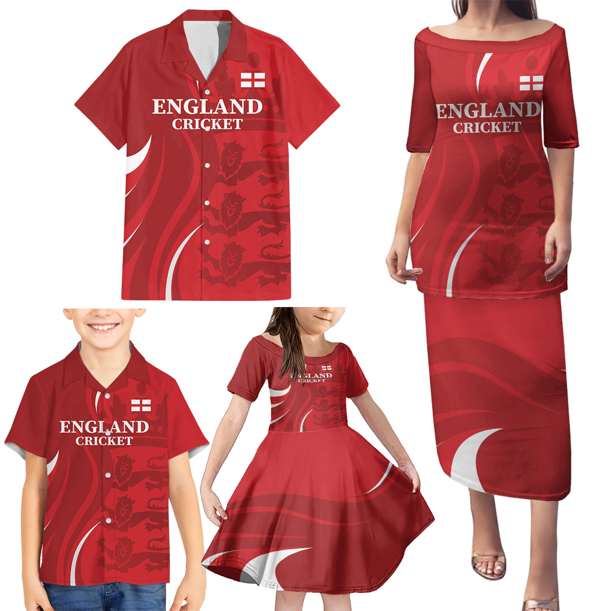 Custom England Cricket Family Matching Puletasi and Hawaiian Shirt 2024 World Cup Go Champions