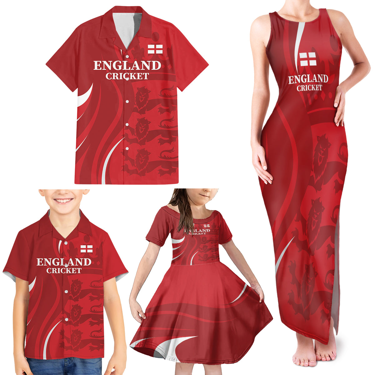 Custom England Cricket Family Matching Tank Maxi Dress and Hawaiian Shirt 2024 World Cup Go Champions - Wonder Print Shop