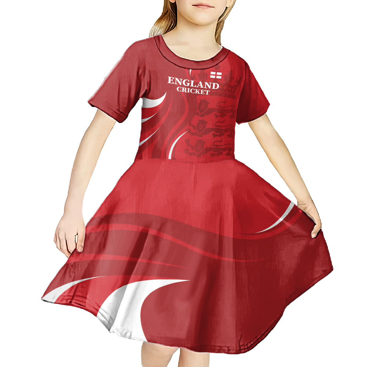 Custom England Cricket Kid Short Sleeve Dress 2024 World Cup Go Champions - Wonder Print Shop