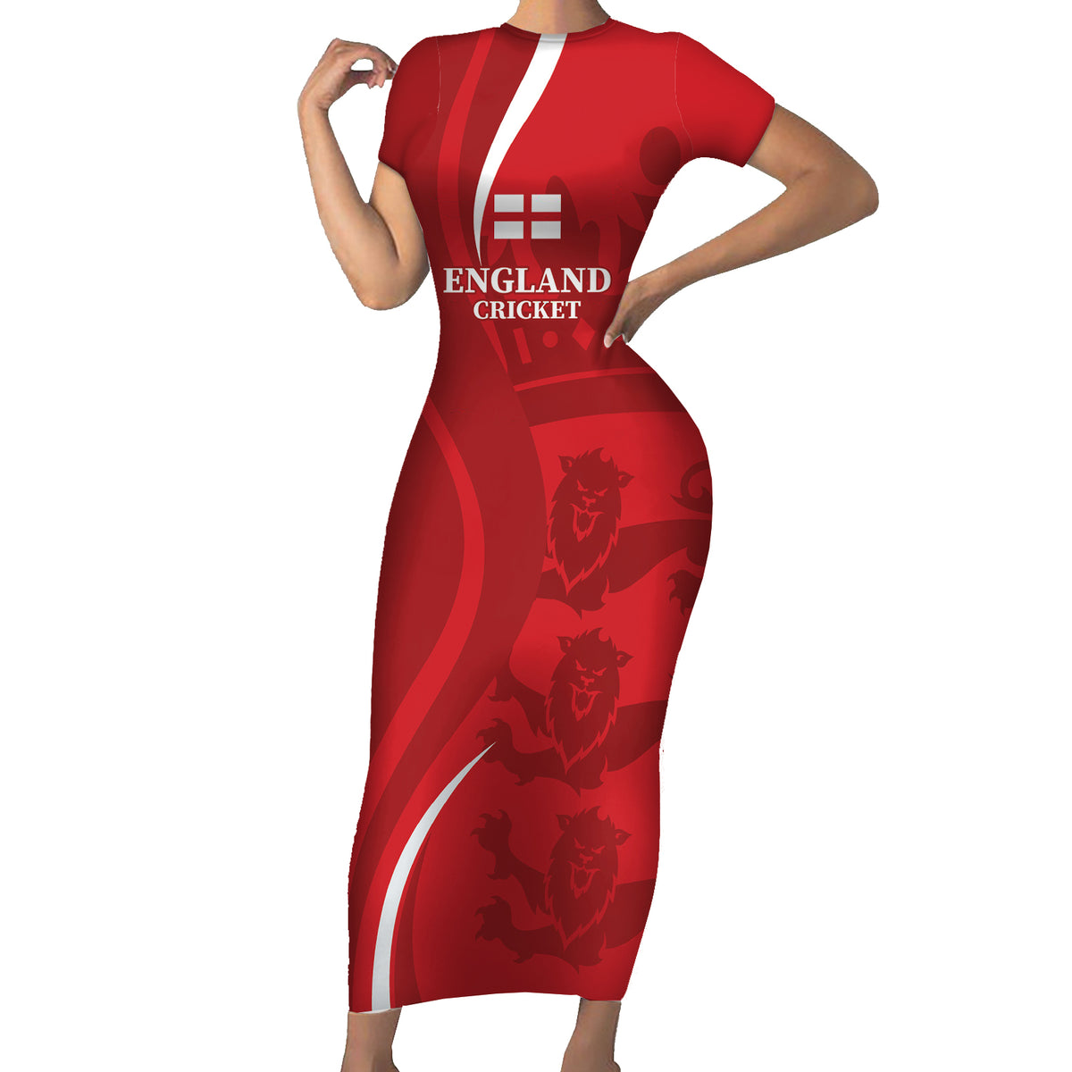 Custom England Cricket Short Sleeve Bodycon Dress 2024 World Cup Go Champions - Wonder Print Shop