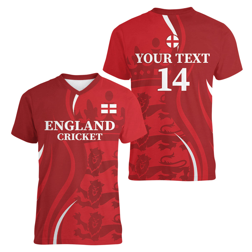 Custom England Cricket Women V-Neck T-Shirt 2024 World Cup Go Champions - Wonder Print Shop