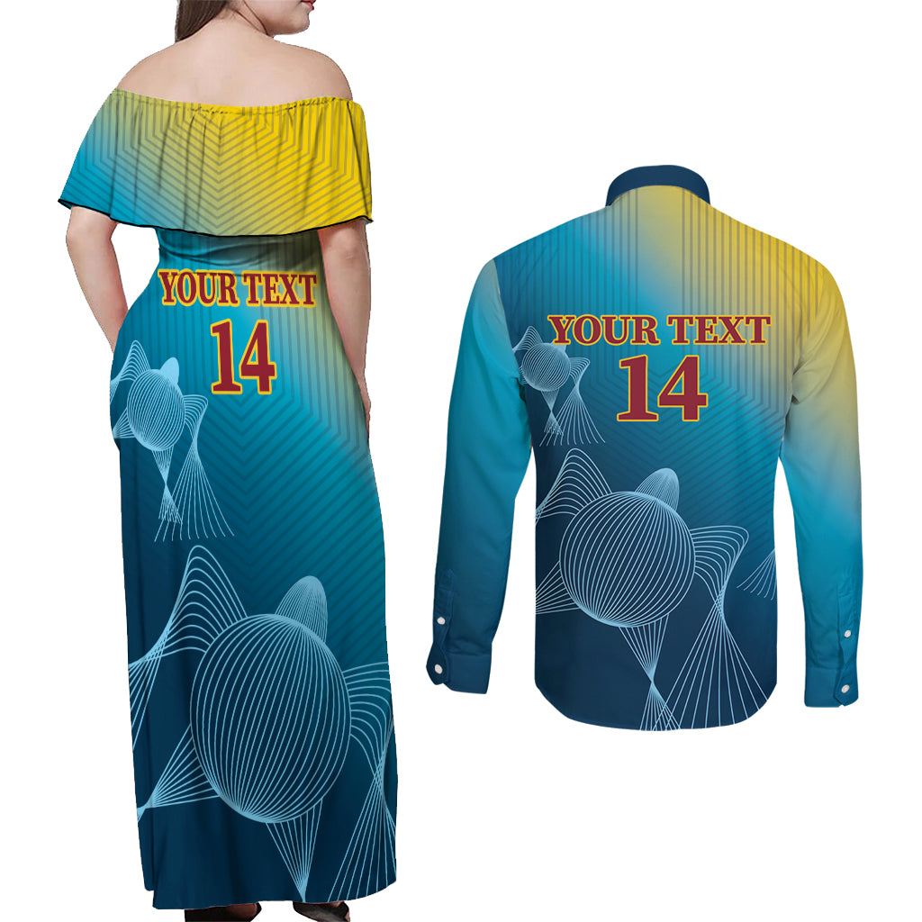 Custom Sri Lanka Cricket Couples Matching Off Shoulder Maxi Dress and Long Sleeve Button Shirt 2024 World Cup Go The Lions - Wonder Print Shop