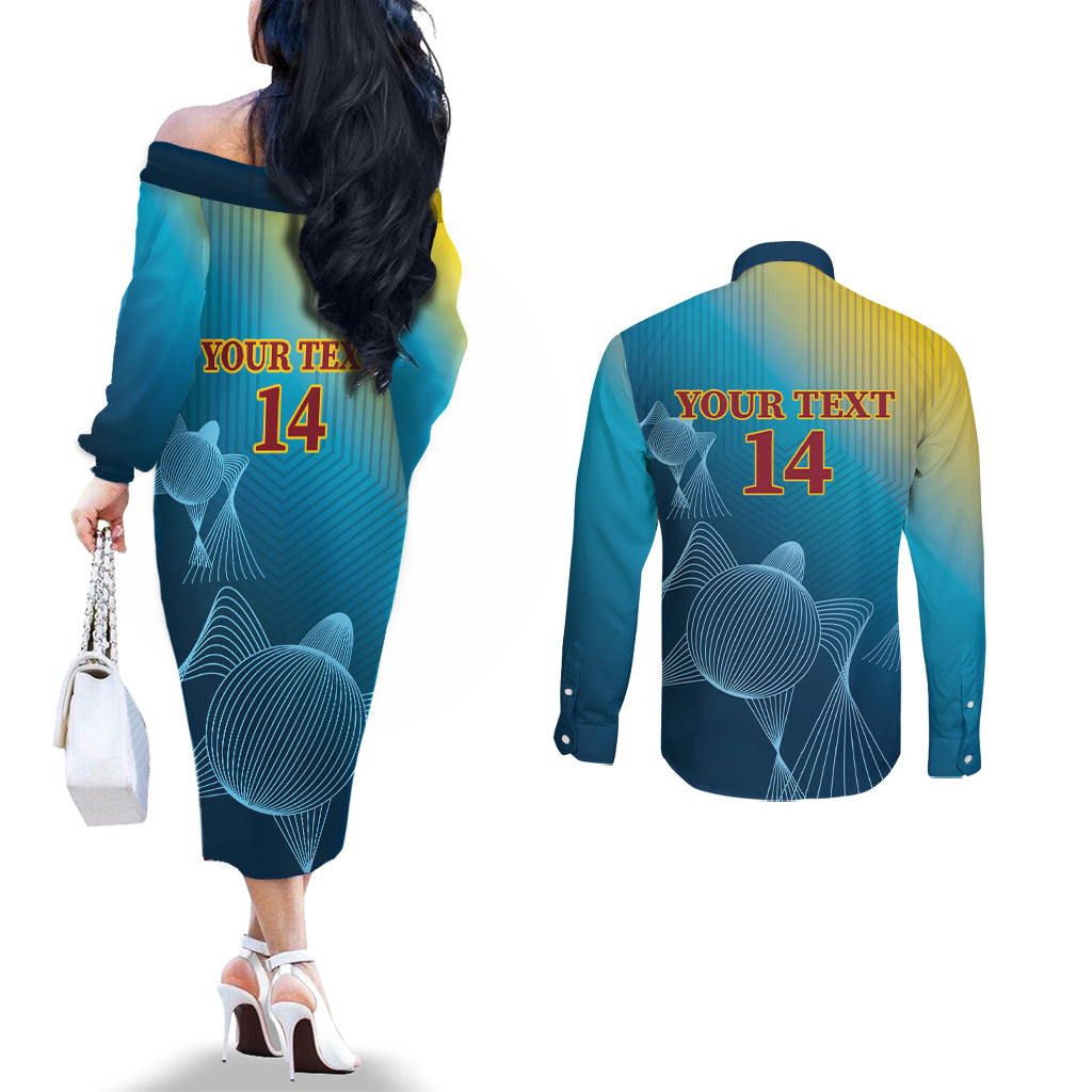 Custom Sri Lanka Cricket Couples Matching Off The Shoulder Long Sleeve Dress and Long Sleeve Button Shirt 2024 World Cup Go The Lions