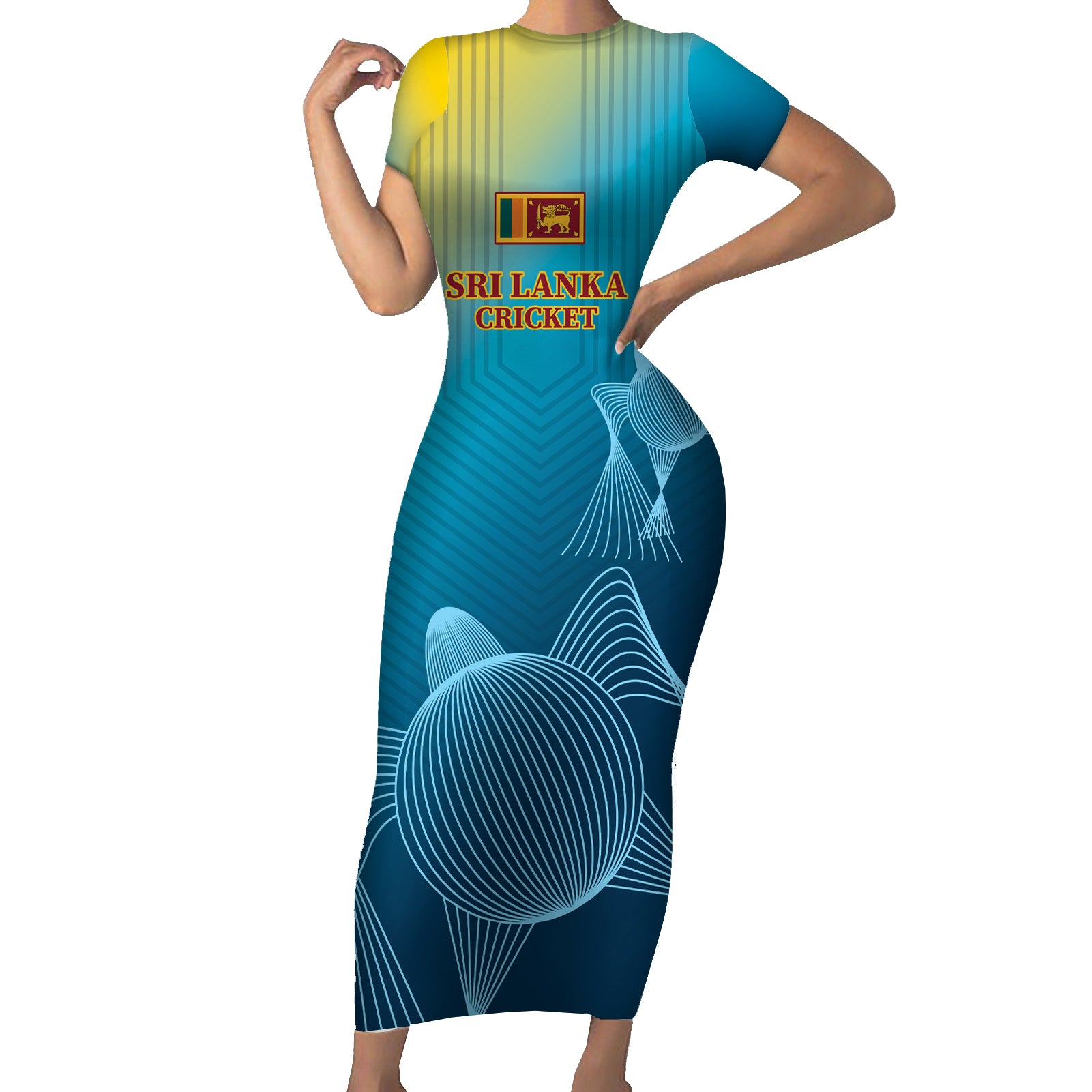 Custom Sri Lanka Cricket Short Sleeve Bodycon Dress 2024 World Cup Go The Lions - Wonder Print Shop