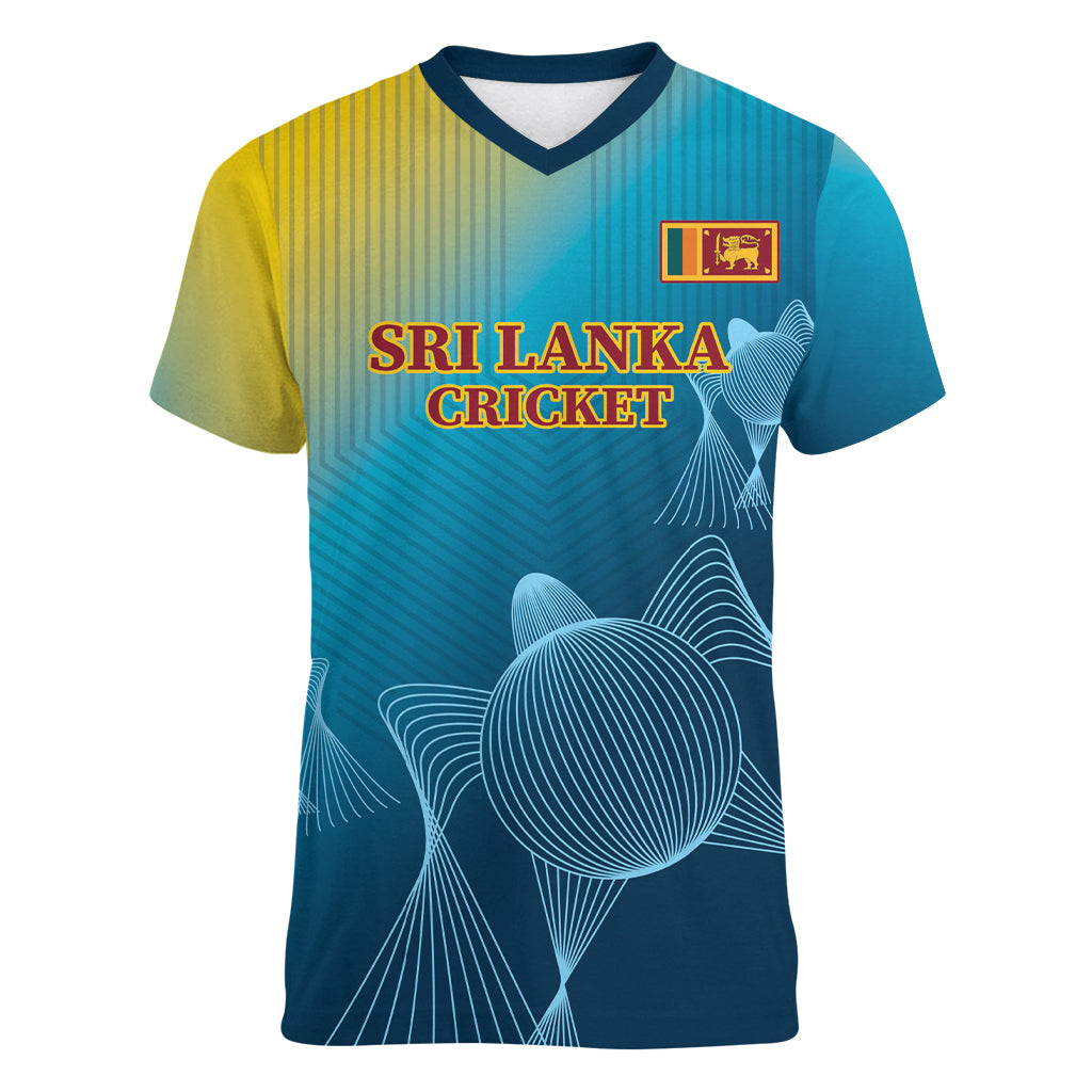 Custom Sri Lanka Cricket Women V-Neck T-Shirt 2024 World Cup Go The Lions - Wonder Print Shop