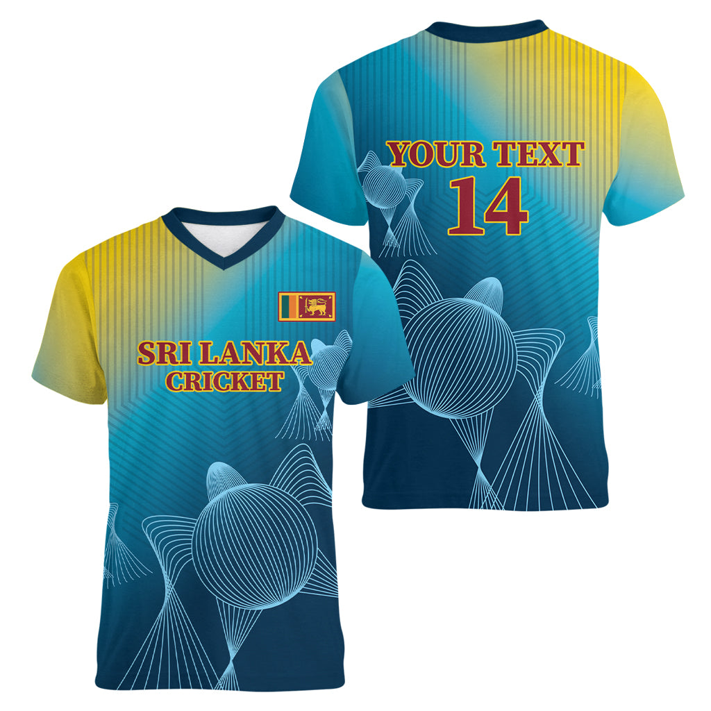 Custom Sri Lanka Cricket Women V-Neck T-Shirt 2024 World Cup Go The Lions - Wonder Print Shop