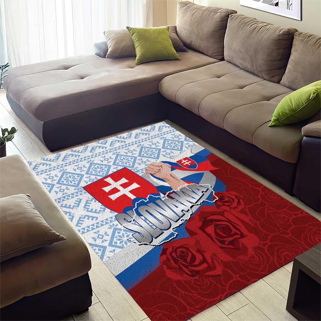 Slovakia Independence Day Area Rug Slovak Map With Rosa Slavic Pattern