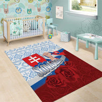 Slovakia Independence Day Area Rug Slovak Map With Rosa Slavic Pattern