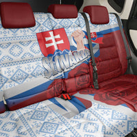 Slovakia Independence Day Back Car Seat Cover Slovak Map With Rosa Slavic Pattern